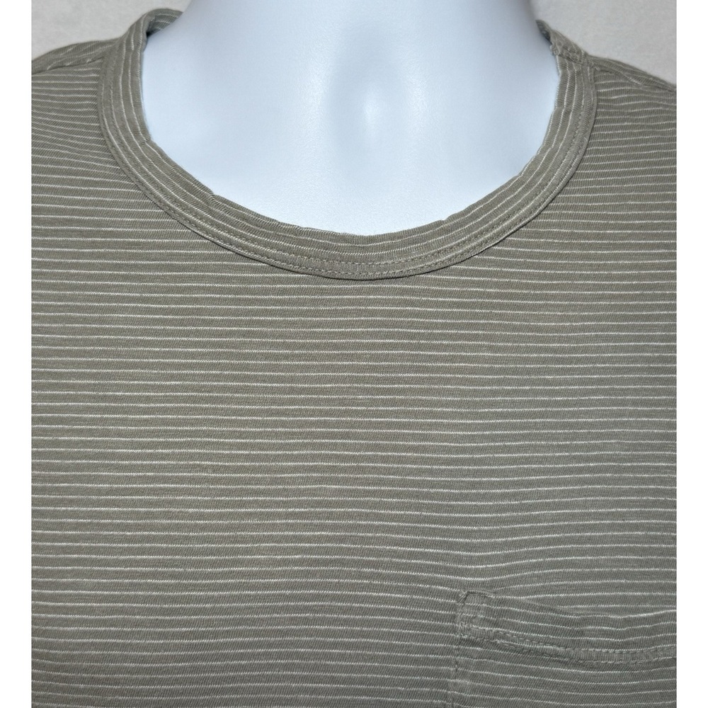 Marine Layer Men's M/L Short Sleeve Olive Gray Striped Crewneck Pocket Tee